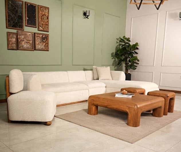 Zed Design Custom Modern L-Shaped Living Room Sofa Set with Natural Wood Veneer MDF Frame