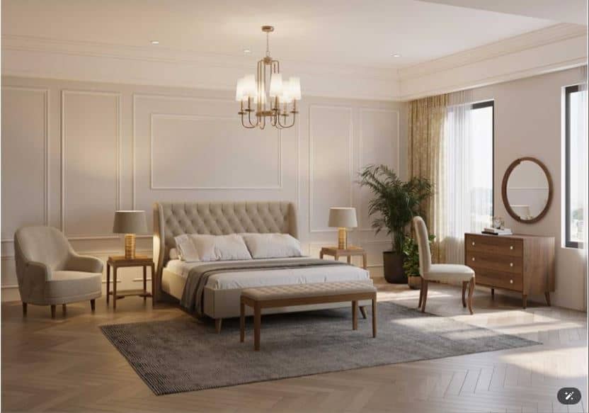 LAVAN , Upholstered Bedroom Set with Beech Wood Details & Soft-Close Storage