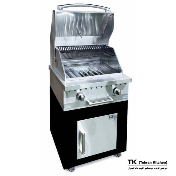 Tehran Kitchen 60 cm Gas & Charcoal BBQ with Cabinet, Stainless-Steel Top & Front, 9-Burner Grill