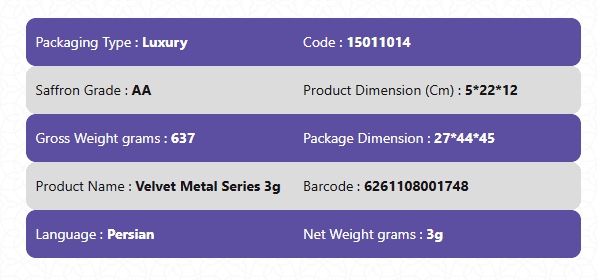 AA Grade Luxary Packaging Saffron-Velvet Metal Series 3g