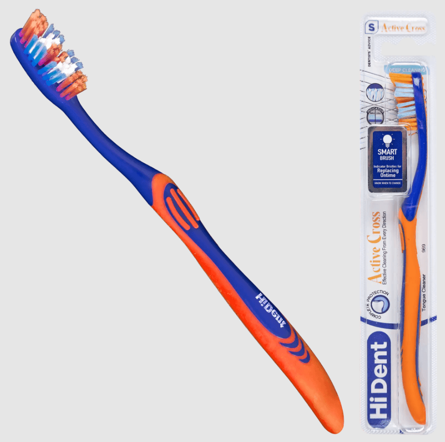 HiDent Cross Action soft-medium toothbrush with cap