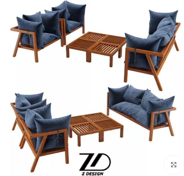 Zed Design Modern Walnut Living Room Furniture Set with Custom Upholstery