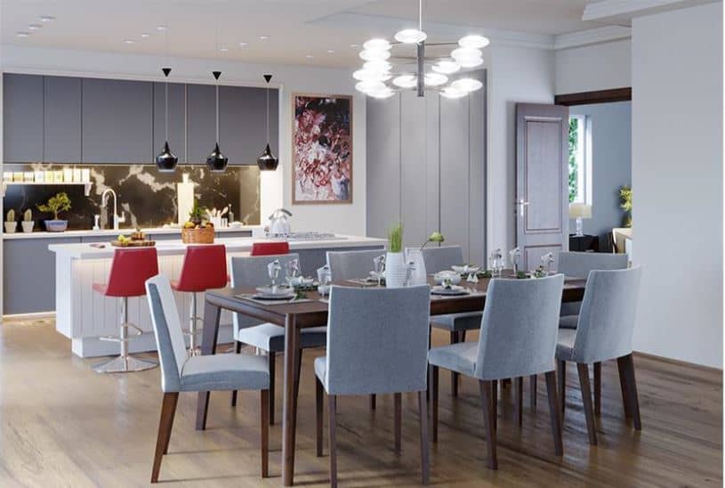 ZULA , Modern Beech Wood Dining Set with Upholstered Chairs