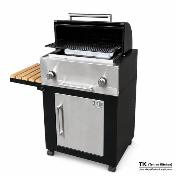 Tehran Kitchen 62 cm Gas & Charcoal BBQ with Cabinet, Stainless-Steel Front & Semi-Circular Lid