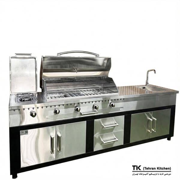 Tehran Kitchen 242 cm Gas & Charcoal BBQ with Stainless Steel Top and Steel Cabinet