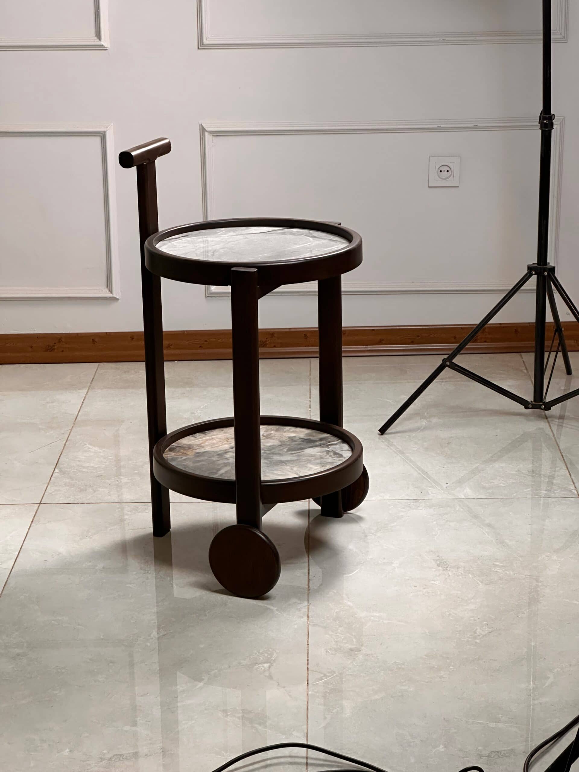 Zed Design Comfort Ceramic Serving Trolley with Natural Beech Wood Frame & Ceramic Slab Top