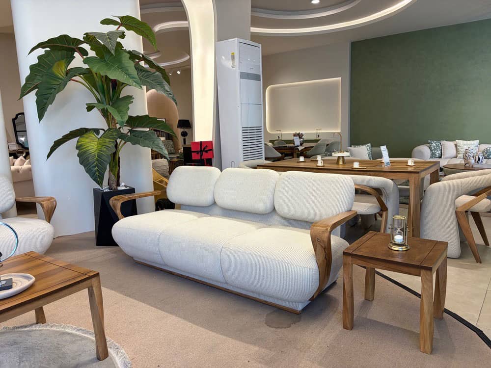 Zed Design Dante Modern 3-Seater Living Room Sofa Set with Natural Walnut Wood Frame & Upholstery