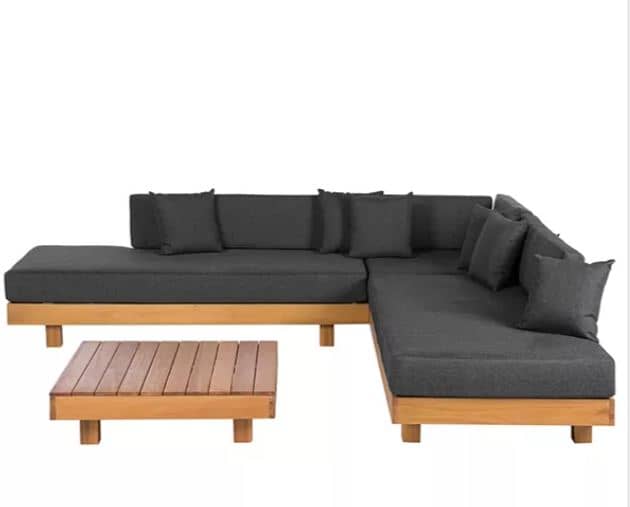 Zed Design Russian Pine Wood L-Shaped Outdoor Sofa Set with High-Density Foam Cushions