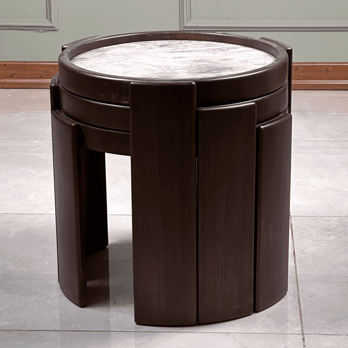Zed Design Comfort Nesting Tables with Ceramic Tops & Natural Wood Structure
