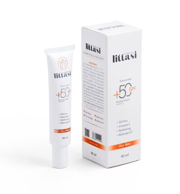 Littasi Fusion Water SPF 50+ Invisible Sunscreen for Dry & Normal Skin  Oil-Free Hydrating Facial Sunscreen with Vitamin E & Sunflower Oil, Lightweight Waterproof UV Protection (40 ml)