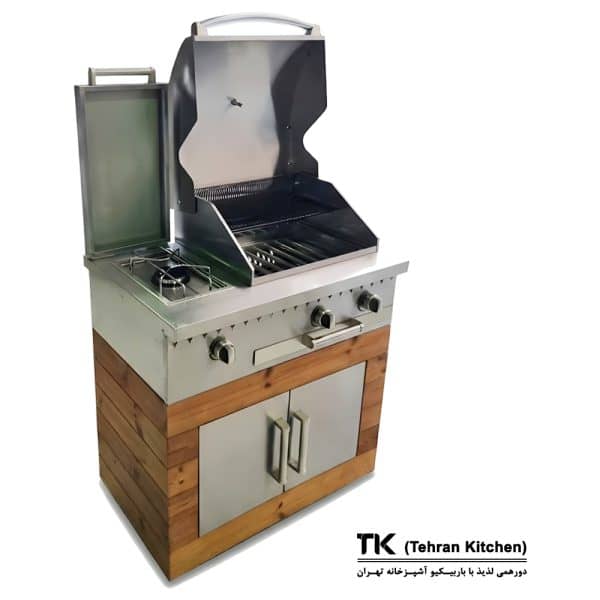 Tehran Kitchen 92 cm Gas & Charcoal BBQ with Stainless Steel, Thermowood & Side Burner