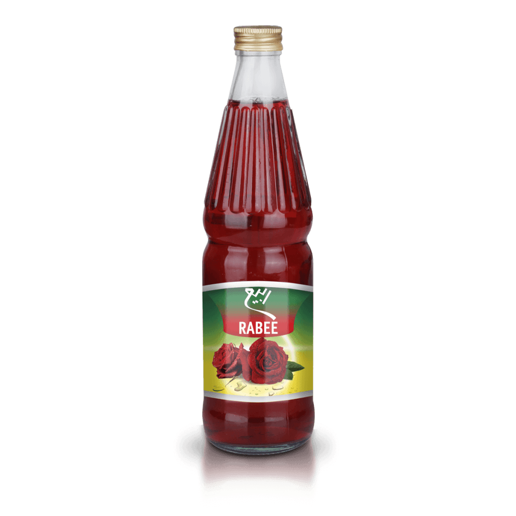 Rabee Natural Syrup with Saffron, Rose, Sincuby, Orange Blossom and Mint Flavors  500 ml Glass Bottle