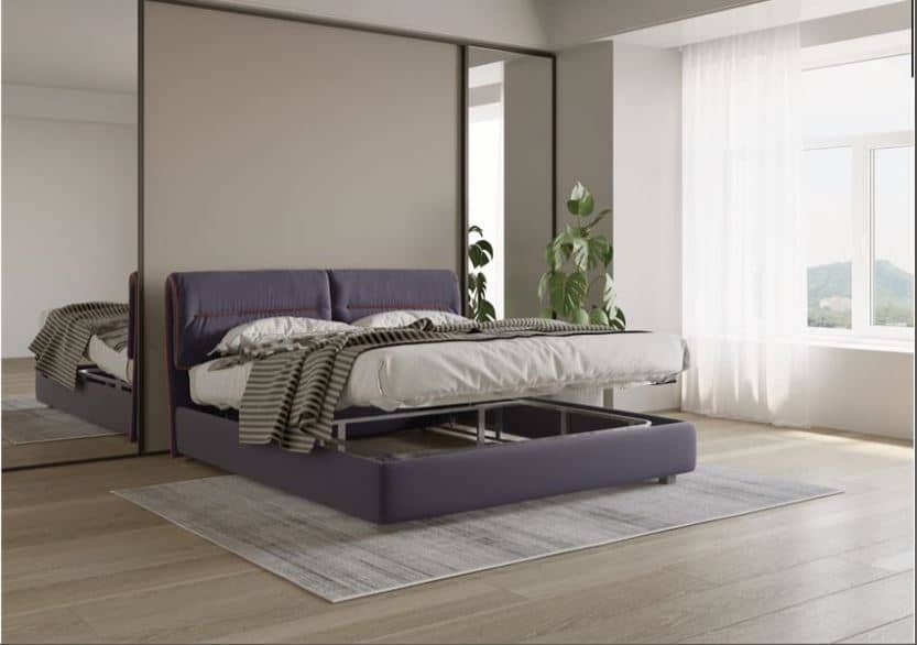 MAANI Modern Upholstered Gas-Lift Storage Bed with Beech Wood Legs