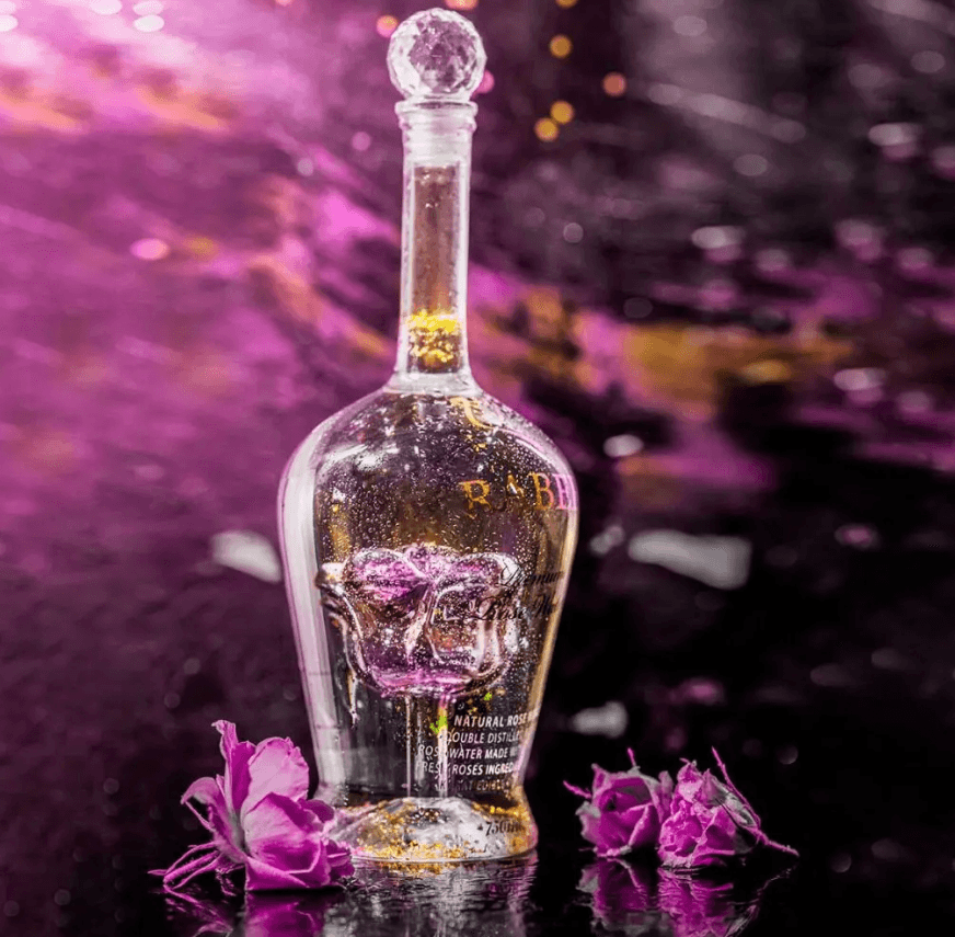 Rabee Luxury Rose Water 750ml | Premium Persian Rose Water with 24K Edible Gold Flakes | Luxury Glass Bottle & Gift Box