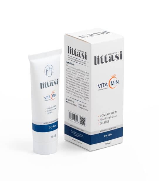 Littasi Professional Hydrating Gel Cream for Dry & Normal Skin with Sodium Hyaluronate, Aloe Vera, Beeswax, Vitamin C & SPF 15  Lightweight Daily Moisturizing & Brightening Face Cream, 50 ml
