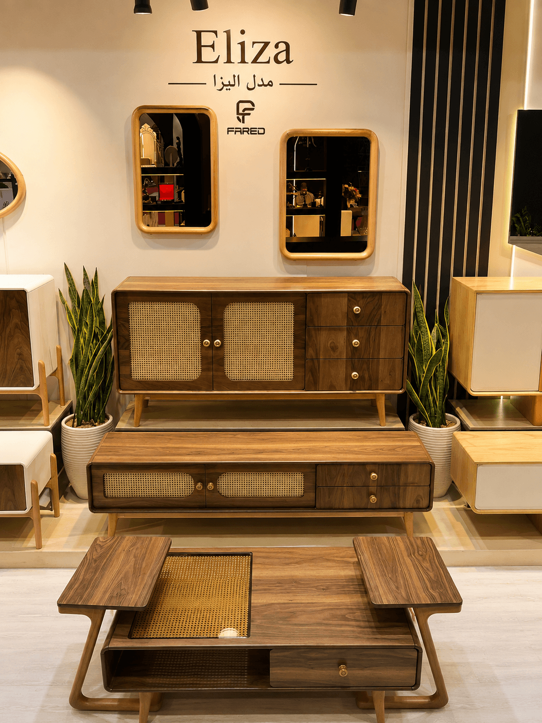 Fared Gallery Luxury American Walnut Veneer Wooden TV Table