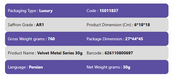 AA Grade Luxary Packaging Saffron-Velvet Metal Series 30g