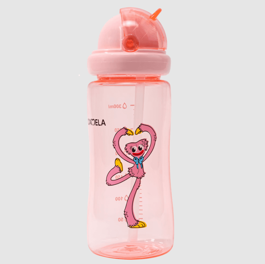 Camela 300-mL PC baby straw cup with a detachable & adjustable strap