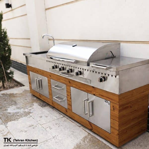 Tehran Kitchen 242 cm Gas & Charcoal BBQ with Sink & Thermowood Cabinet
