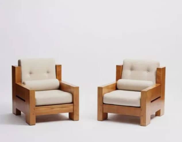 Zed Design Natural Russian Wood Living Room Sofa Set with Customizable Cream Fabric Upholstery
