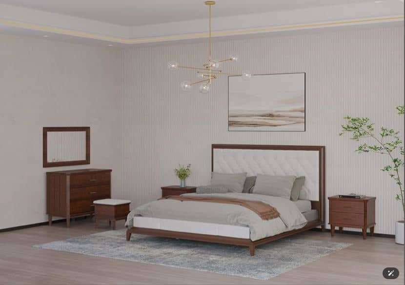 ZHIVAAR ,Upholstered Beech Wood Bedroom Set with Tufted Headboard