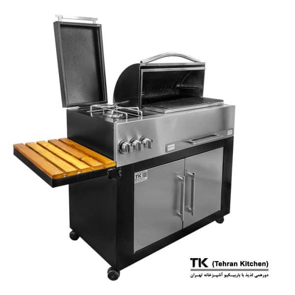 Tehran Kitchen 92 cm Gas & Charcoal BBQ Grill with Cabinet and Side Burner