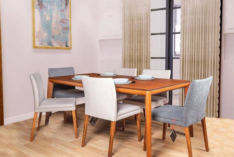 ZULA , Modern Beech Wood Dining Set with Upholstered Chairs