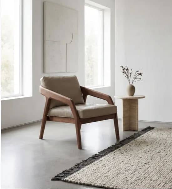 Zed Design Modern Solid Walnut Wood Single-Seater Lounge Chair with Custom Upholstery