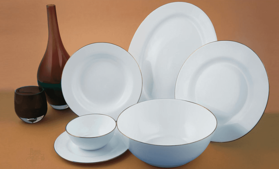Porcelain Tableware Set  Classic Round Design, Gold Rim / Printed Patterns (Various Designs Available)