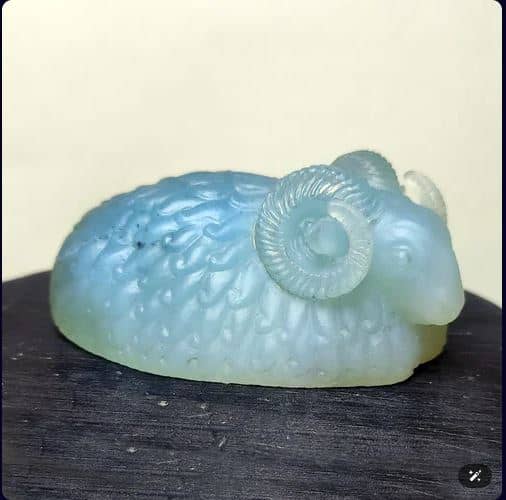 Handcrafted Indigo Agate Sitting Ram Decorative Collectible Statue Inspired by Persepolis Design