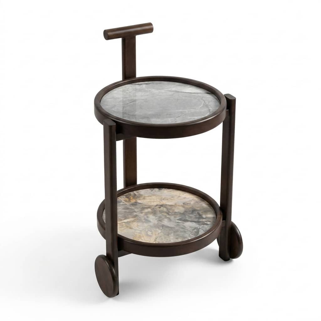 Zed Design Comfort Ceramic Serving Trolley with Natural Beech Wood Frame & Ceramic Slab Top