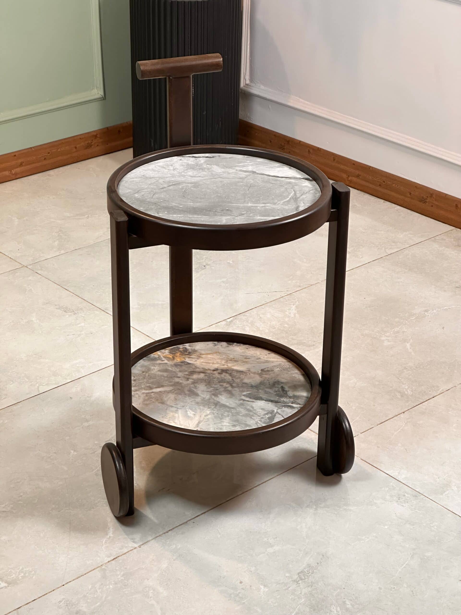 Zed Design Comfort Ceramic Serving Trolley with Natural Beech Wood Frame & Ceramic Slab Top