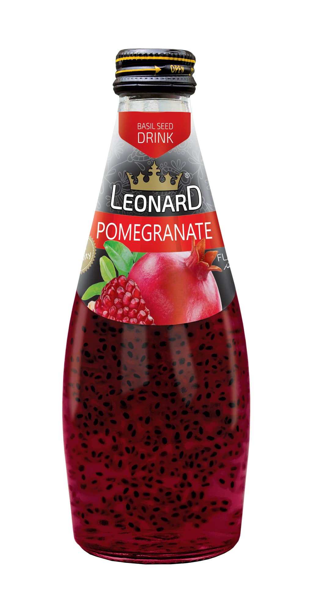 Basil Seed Drink with Pomegranate Flavor – 300 ml Glass Bottle