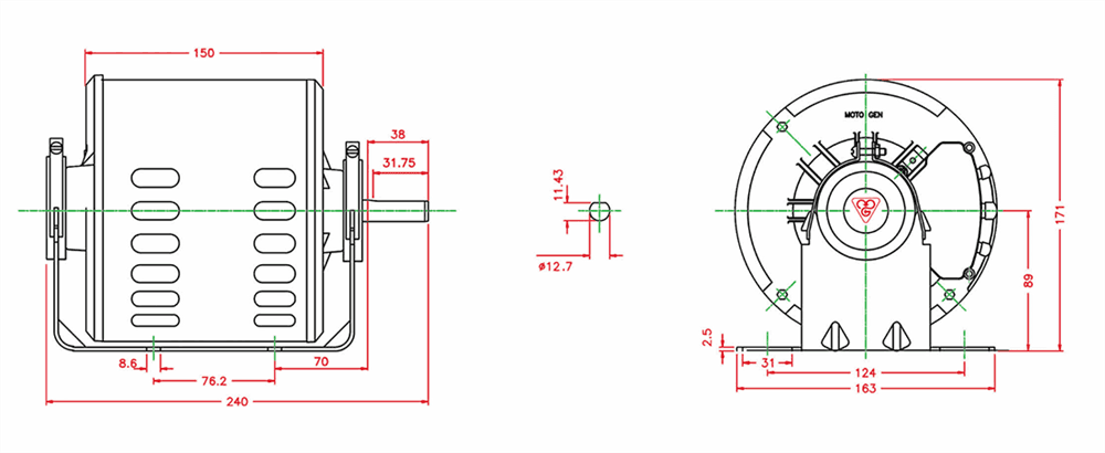 Electromotor cooling single-phase induction two-speed - 61411111100003