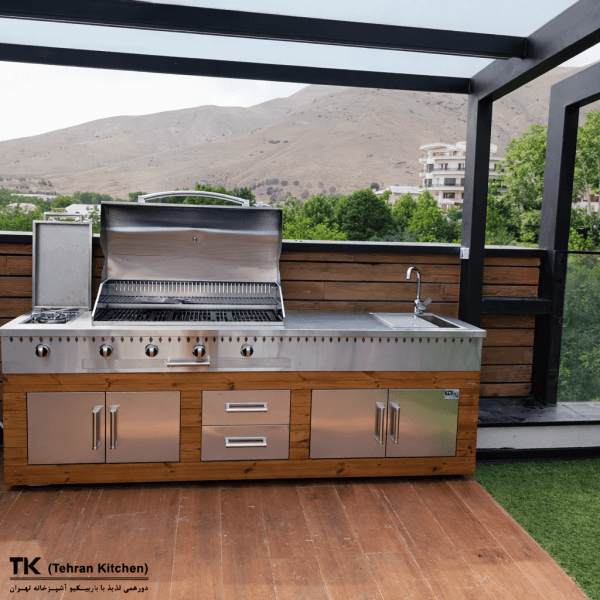 Tehran Kitchen 242 cm Gas & Charcoal BBQ with Sink & Thermowood Cabinet