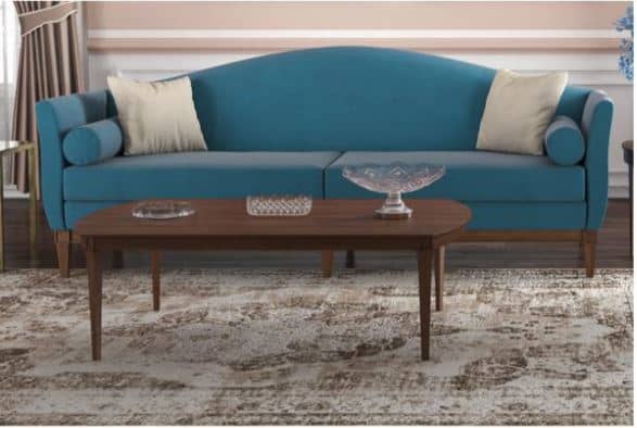 LOMAN ,Neoclassical Oval Coffee Table with Turned Beech Wood Base