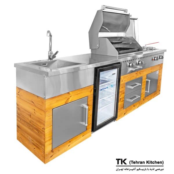 Tehran Kitchen 242 cm Gas & Charcoal BBQ with Fryer, Sink & Thermowood Cabinet