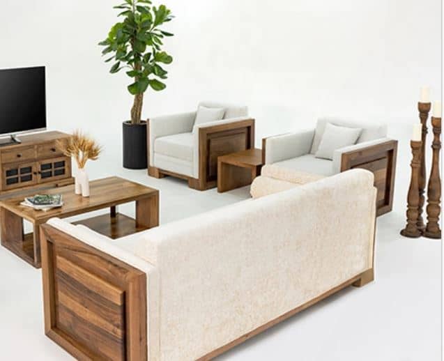 Zed Design Modern Solid Walnut Wood Living Room Sofa Set with 3-Seater, 2-Seater & Single Sofa