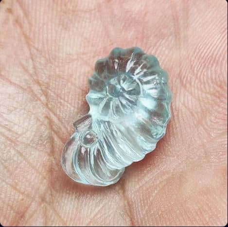 Handcrafted Natural Aquamarine Nautilus Micro Gemstone Sculpture Pendant Collectible Jewelry Art