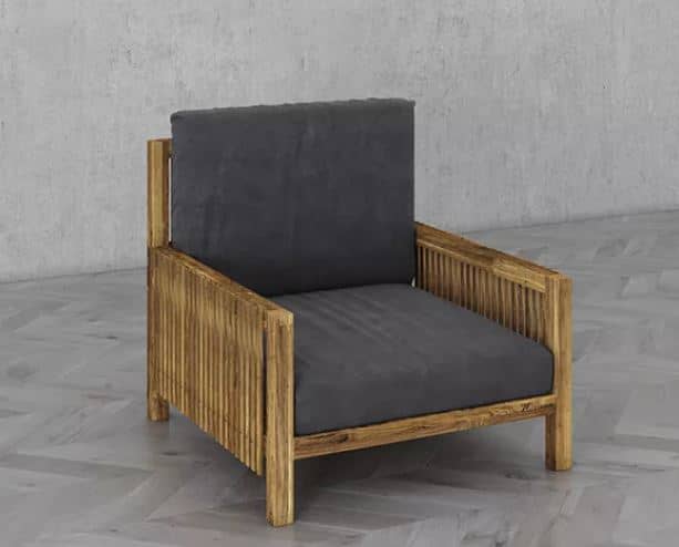Zed Design Modern Solid Natural Walnut Wood Upholstered Armchair with Custom Fabric Upholstery