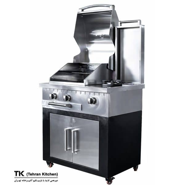 Tehran Kitchen 92 cm Gas & Charcoal BBQ with Cabinet, Stainless-Steel Top & Front, and Side Burner