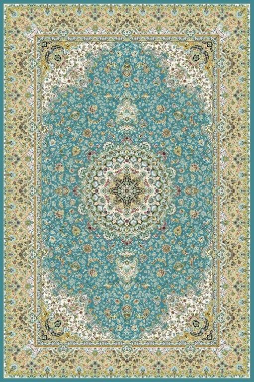 Persian Machine-Woven Carpet Turquoise Medallion Design