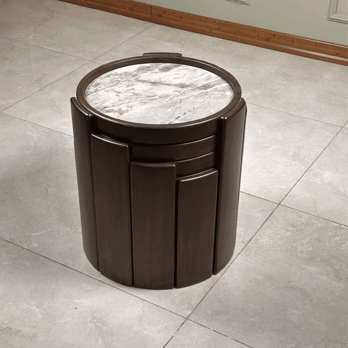 Zed Design Comfort Nesting Tables with Ceramic Tops & Natural Wood Structure