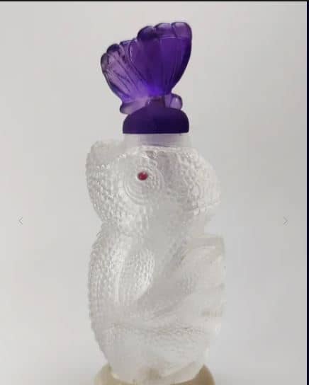 Handcrafted Natural Quartz Chameleon Design Perfume Bottle Pendant with Amethyst Butterfly Lid Gemstone Art