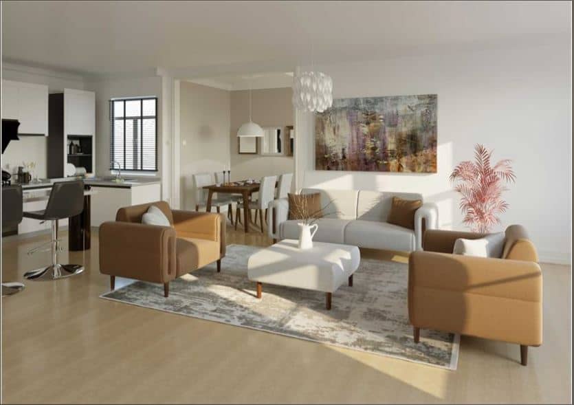 SIROM Contemporary Sofa , Solid Beech & Birch Wood Frame with High-Density Sponge