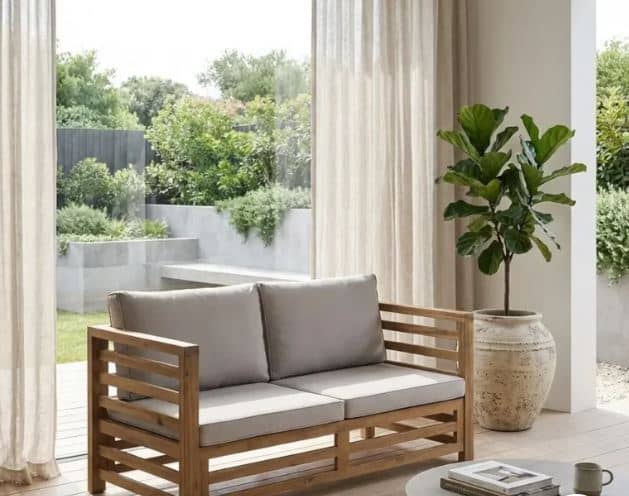 Zed Design Modern Walnut Wood Upholstered 2-Seater Sofa with High-Density Foam Cushion
