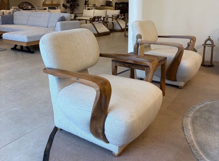 Zed Design Dante Modern 3-Seater Living Room Sofa Set with Natural Walnut Wood Frame & Upholstery