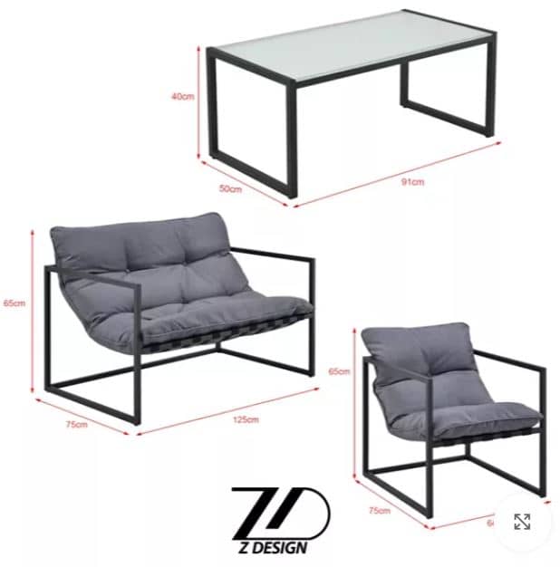Zed Design Modern Outdoor Patio Furniture Set with Matte Black Powder-Coated Metal Frame