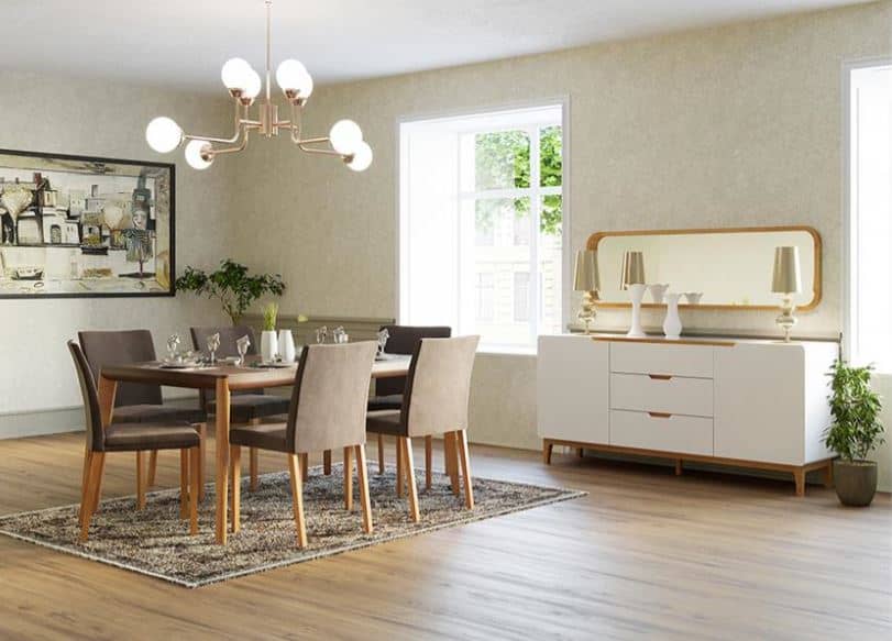 ZULA , Modern Beech Wood Dining Set with Upholstered Chairs