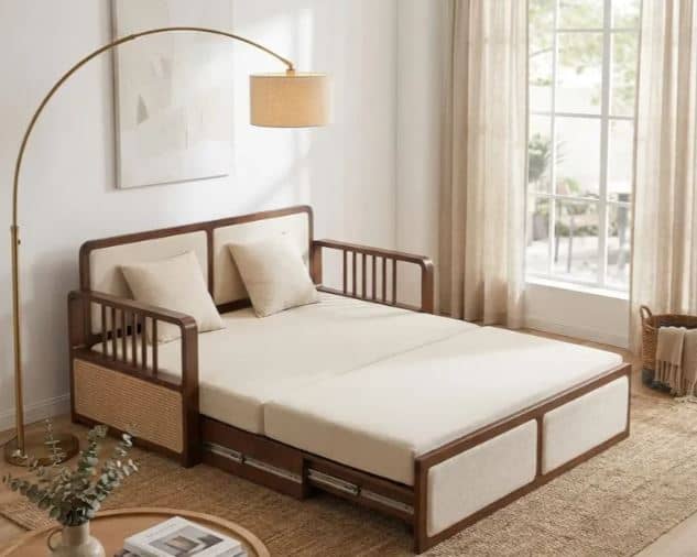 Zed Design Modern Solid Natural Wood Convertible Sofa Bed with Minimalist Design, 220 cm